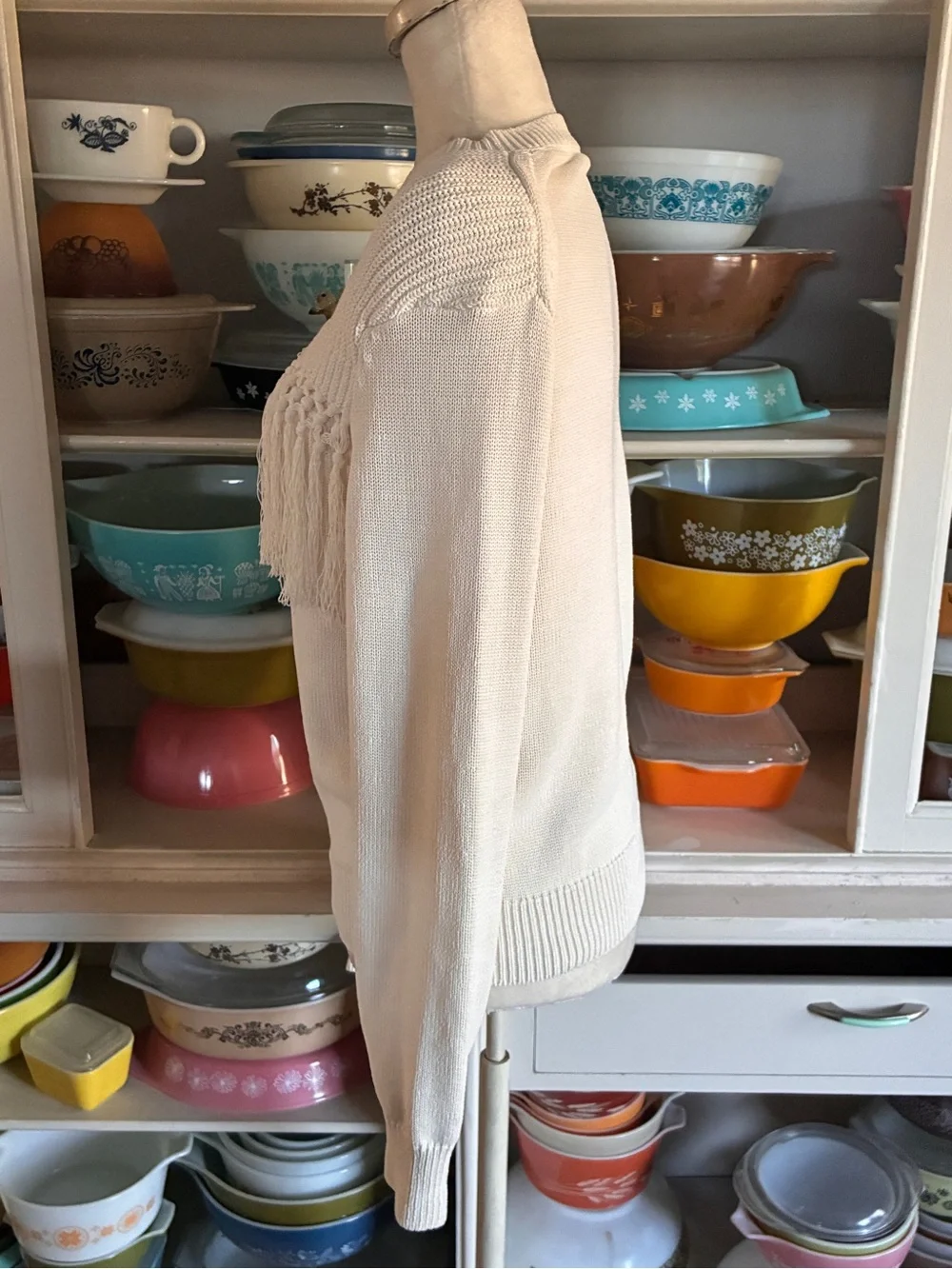 Pearl by Lela Rose Cream Fringe Macrame Knit Sweater - Size XS